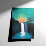 Şelale ve Gün Batımı Temalı Sanatsal Poster