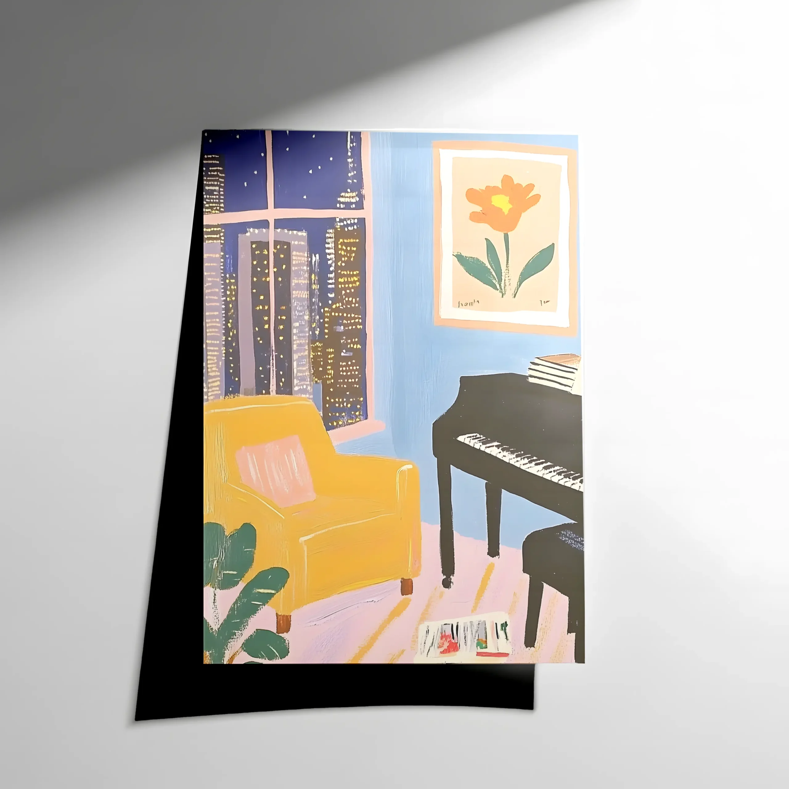 10399 (1) Şehir Manzaralı Huzurlu Piyano Odası Sanat Baskısı Poster - Görsel 1
