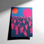 Mavi Dalgalar İçinde Pembe Eller Poster