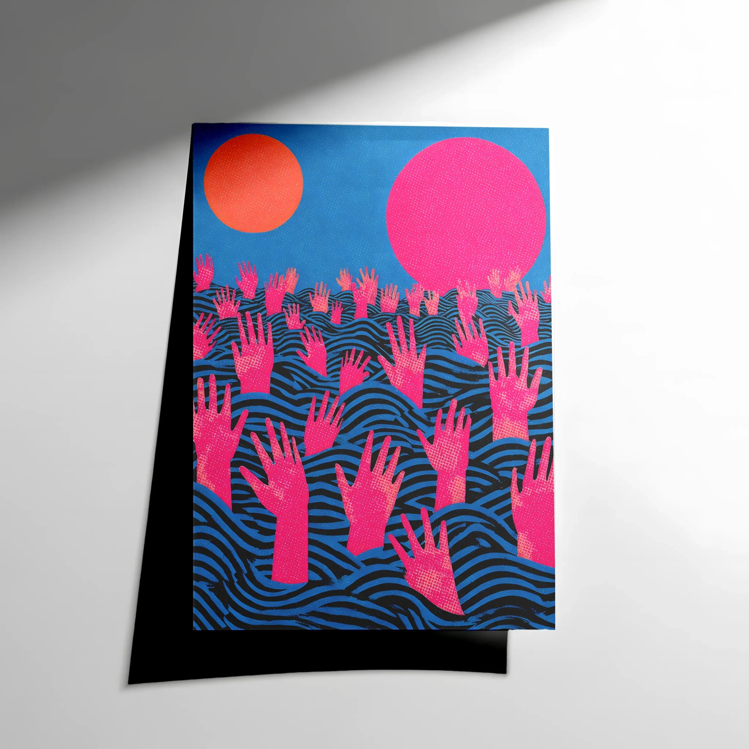 10409 Mavi Dalgalar İçinde Pembe Eller Poster - Görsel 1