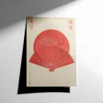 Japon Minimalist Kırmızı Güneş ve Şemsiye/Yelpaze Poster