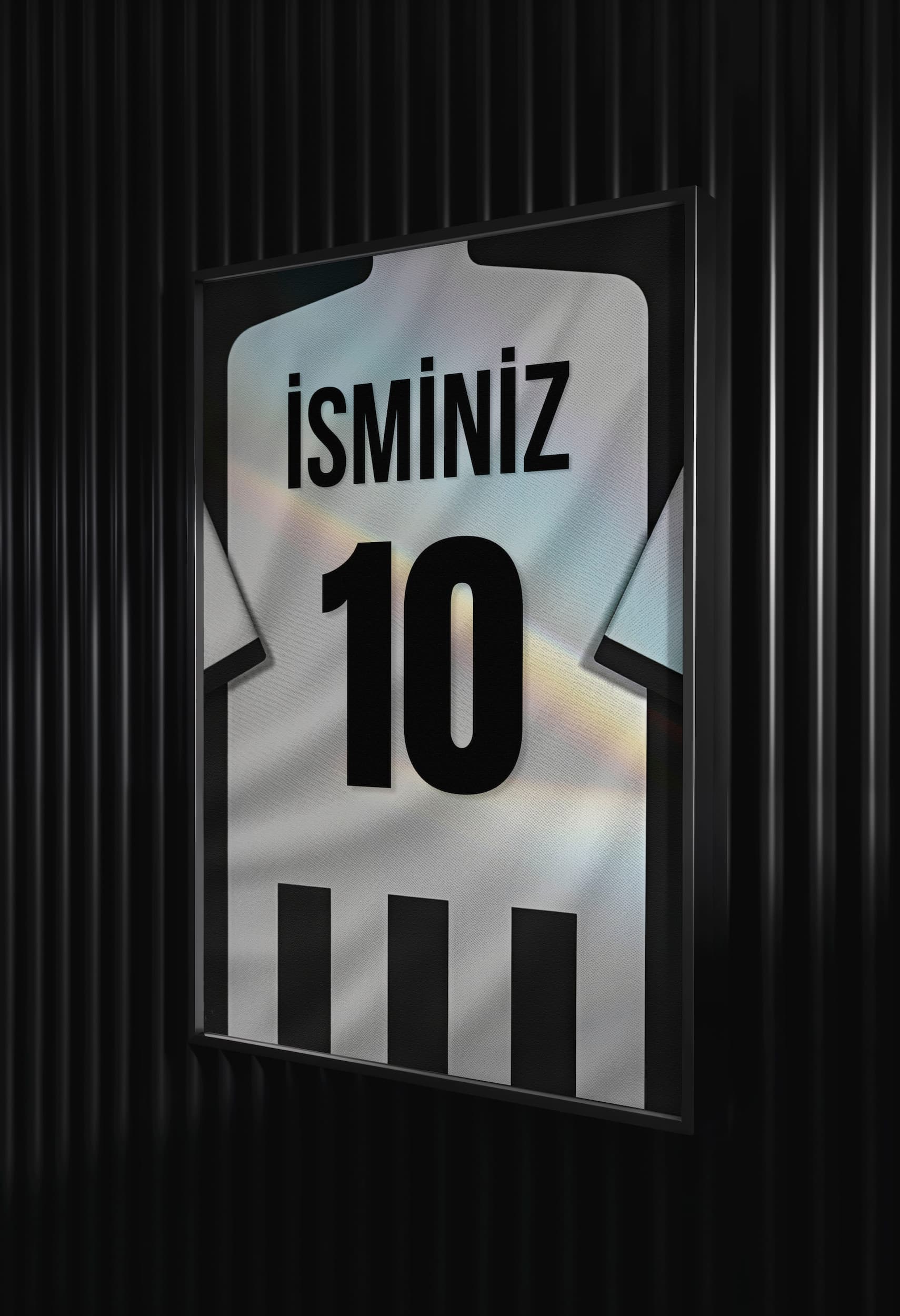 bjk Siyah Beyaz Forma Arkası İsim ve Numaralı Taraftar Poster Tablo - Görsel 1